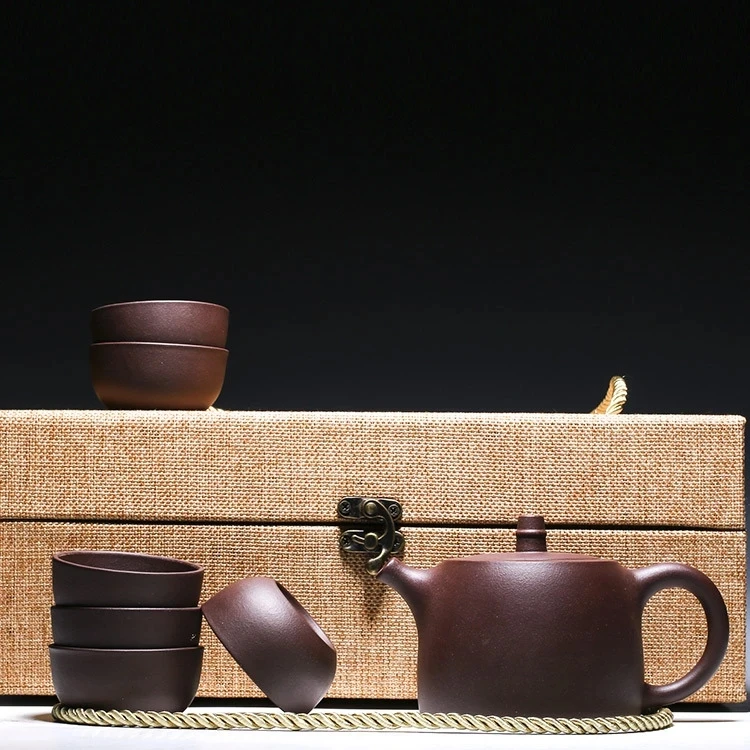 

280ml Yixing Zisha Pot A Pot Six Cups Tea Set Kung Fu Teaware Black Tea Green Tea Raw Ore Handmade Purple Clay Teapot Gift Set