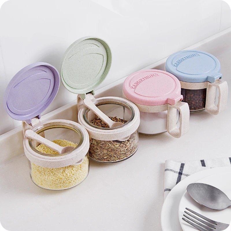 Стеклянный контейнер для хранения соли и перца с ложкой|storage box|container kitchenstorage box