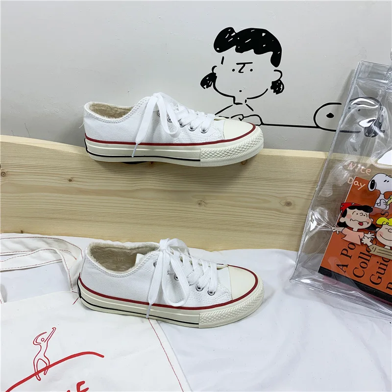 

2019 Fashion Women Plus velvet Casual Shoes Autumn Winter High-top Canvas Shoes Women Sneakers Ladies Lace-up Flats R4-54