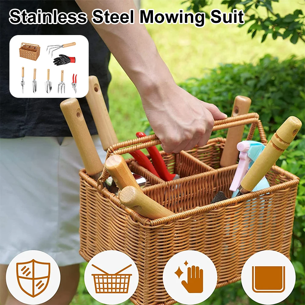

8 Pcs Garden Tool Set Stainless Steel Heavy Duty Gardening Tools With Basket Ergonomic Wood Handle Gifts For Men Women