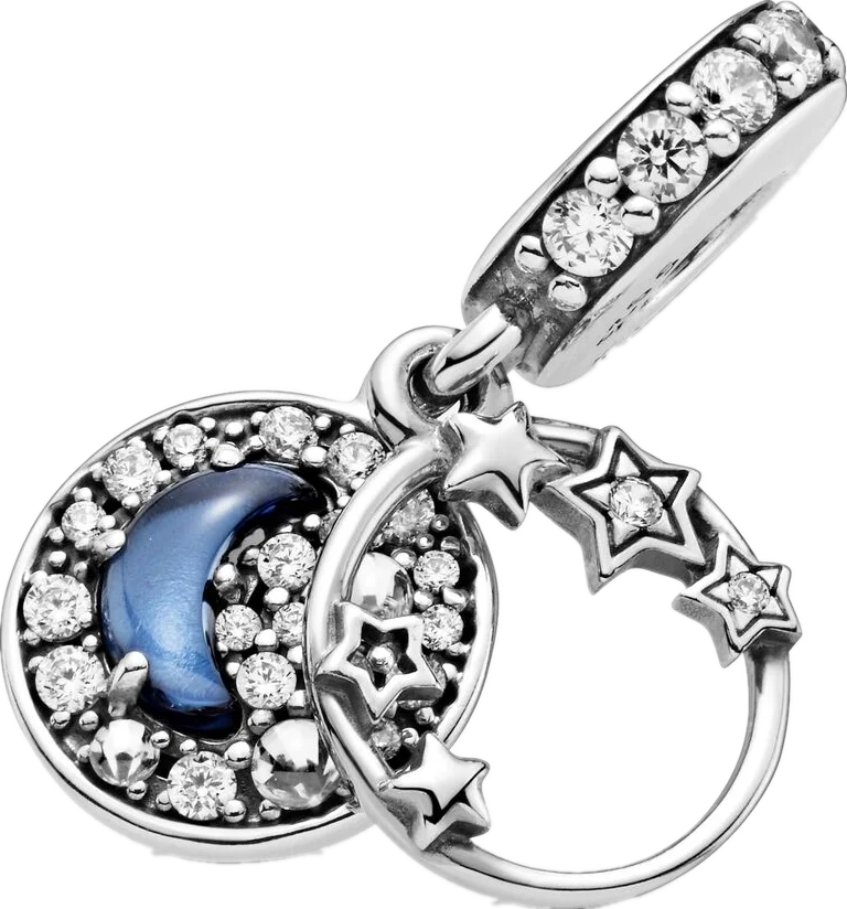 

New Original Silver Color Blue Moon Star Dangle Diy Bead Fit European Pandora Charms Bracelet Bangles Diy Jewelry