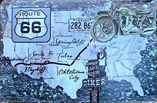 

Metal Sign - Route 66 Map America Tin Sign Retro Plaque Poster 8X12 Inch Wall Decor