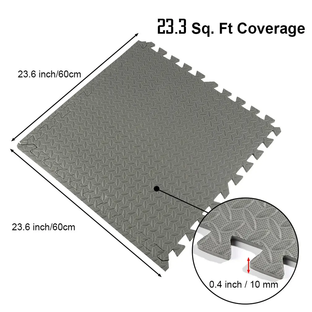

6pcs Gray Square Non-slip Water Resistant Contrasting Edging Strips EVA Foam Floor Mat Flooring Gym Playground Excercise Mat