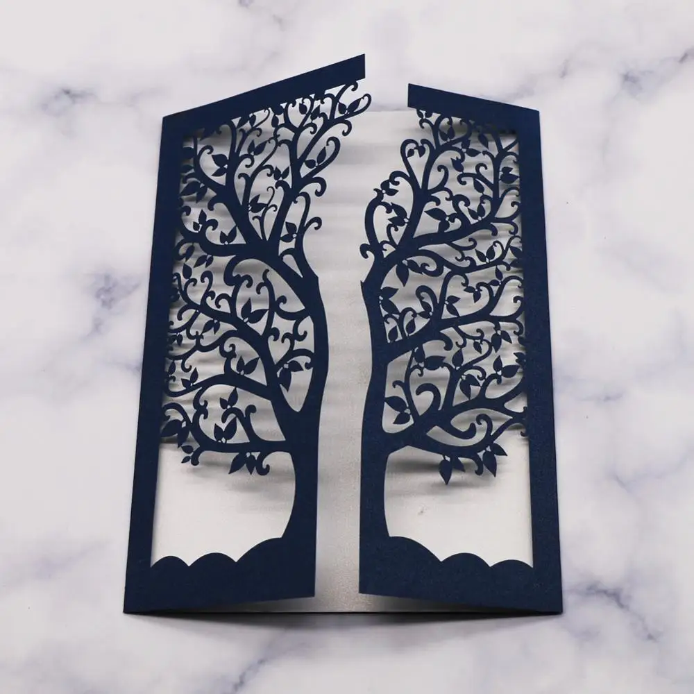 15 шт./лот полый лазерный разрез выпускные приглашения карты большое дерево