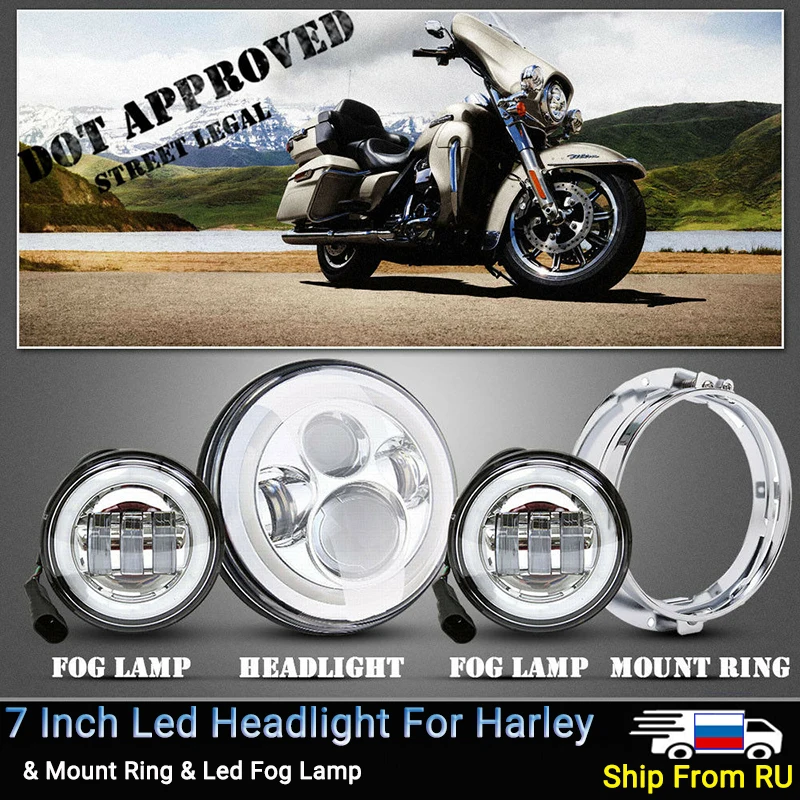 Россия в наличии! Мотоцикл 7 дюймов светодиодные фары с угловыми глазами и 4 5