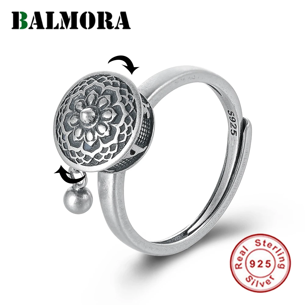 

BALMORA 100% Настоящее 925 пробы серебро буддистские кольца для женщин леди вращающееся кольцо тибетское молитвенное кольцо с мантрой кольцо на удачу подарок
