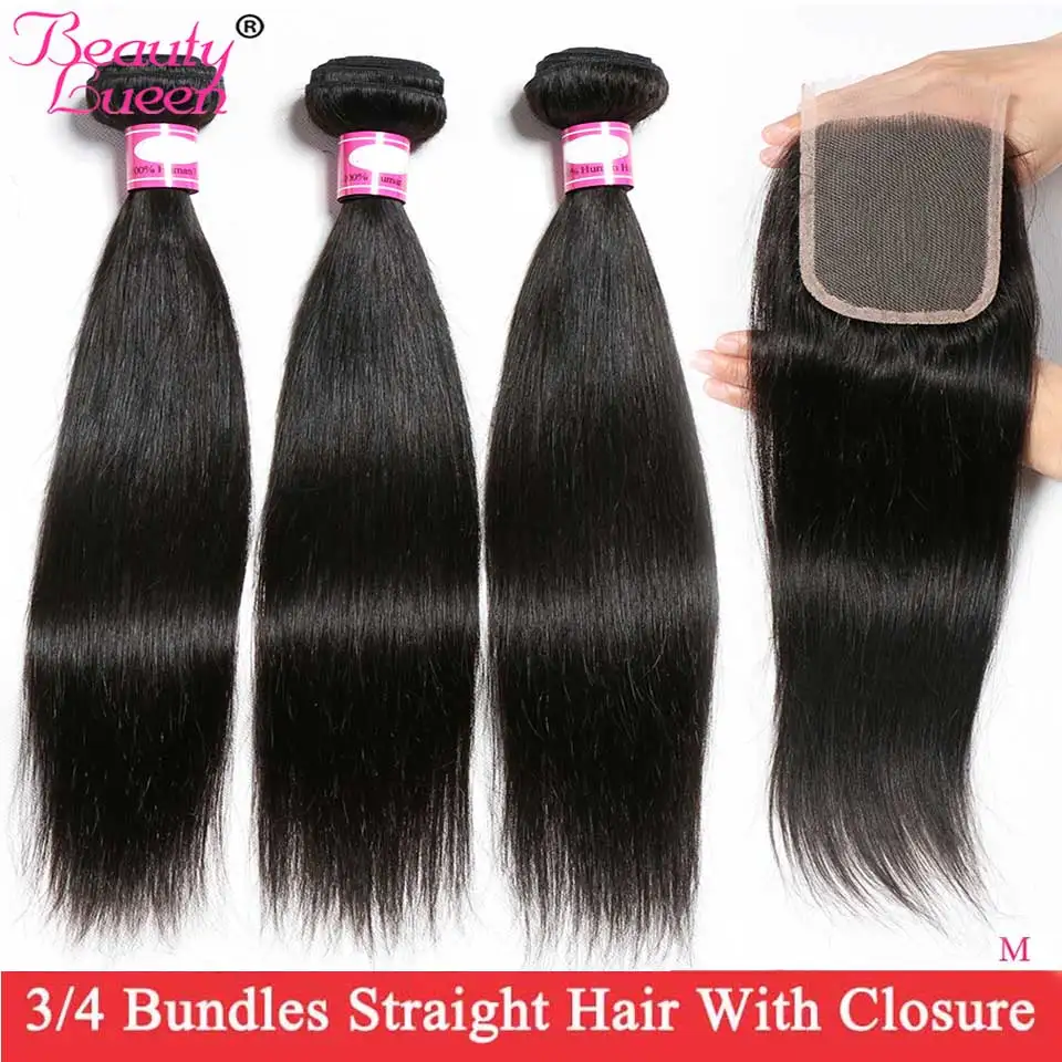 Красивые малазийские пряди для волос Lueen прямые с закрытием человеческие волосы