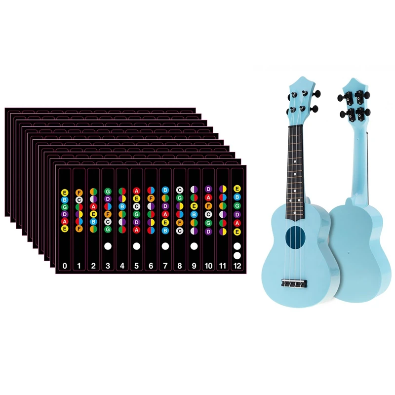 

21 Inch Acoustic Ukulele Uke With 10Pcs Guitar Sticker Musical Scale Sticker Finger Guide Sticker