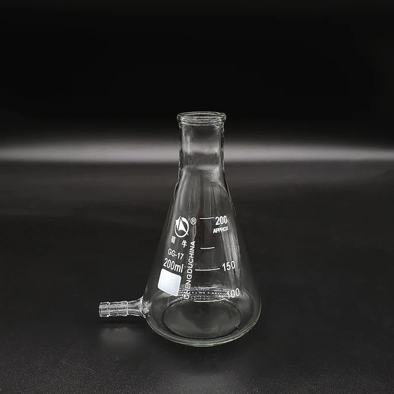 Filtering flask with Lower tube,Capacity 200ml,Triangle flask with tubules,Lower tube conical flask,With tick marks