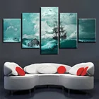Картина на холсте, 5 шт., шторм, морская волна, парусник, морской пейзаж, картины, HD печать, настенные художественные Рамки, модульный Декор для дома