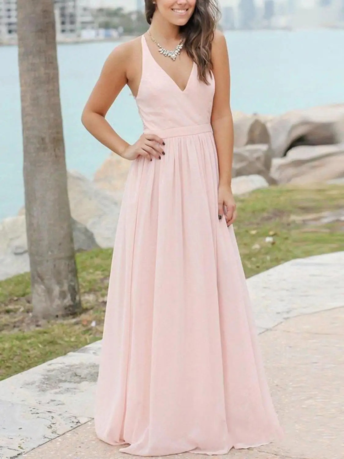 

2020 Elegant V Neck Country Bridesmaid Dresses A-Line Beach After Party Look Maid of Honors Wear vestidos de fiesta платье