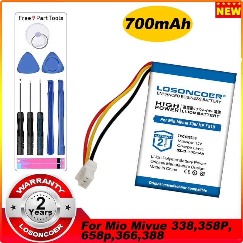 Аккумулятор TPC402339 700 мА · ч, для Mio Mivue 338, 358P, 658p,366, MiVue 388, для Papago HP F210 F310 J501 J501C F200
