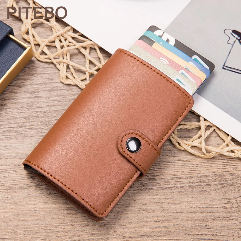 

PITEBO Business credit card holder Wallet Man Woman Metal Rfid old-style aluminum bag crazy horse leather bank cardholder case