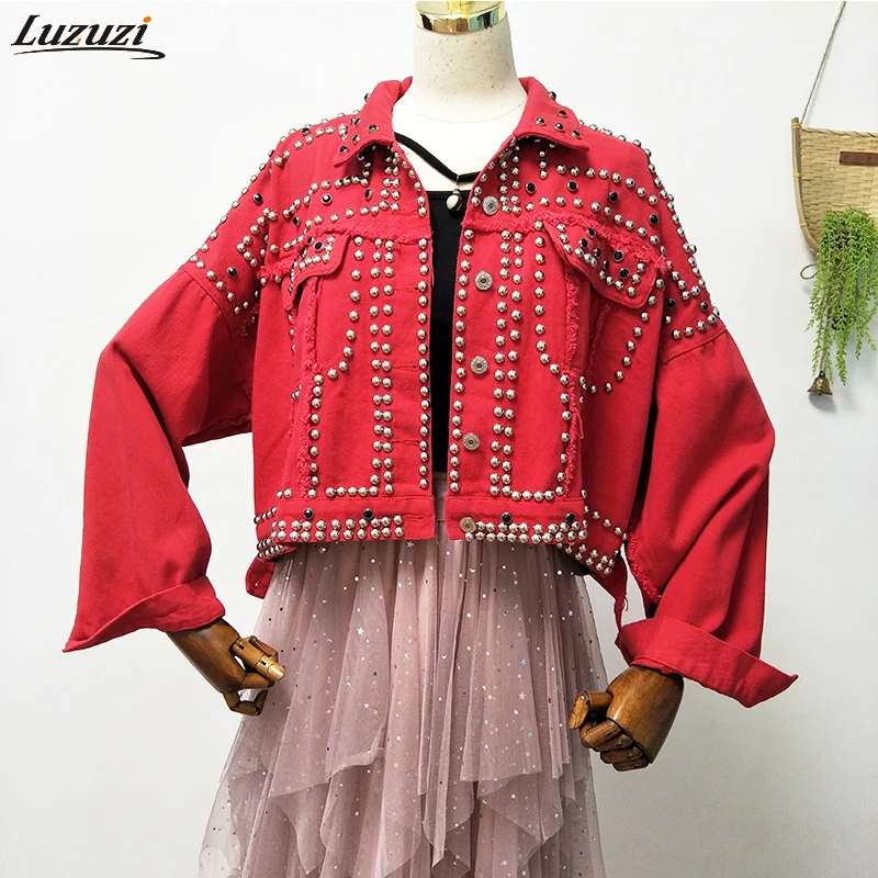 Luzuzi 2019 Осенняя женская джинсовая куртка в стиле Харадзюку короткая ручной работы