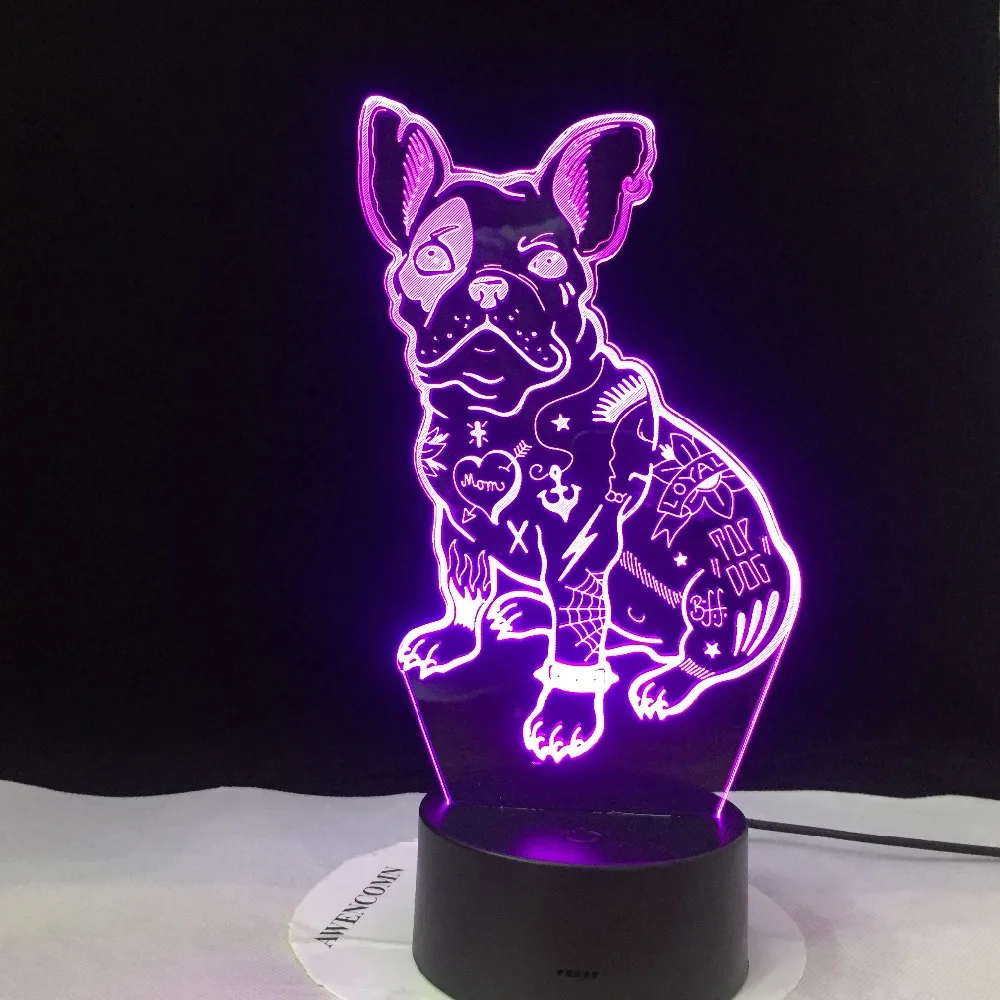 Bulldog французский милый щенок Любви 3D светодиодный настольный светильник RGBw ночник usb настольная лампа дистанционное управление домашний Декор подарок для детей