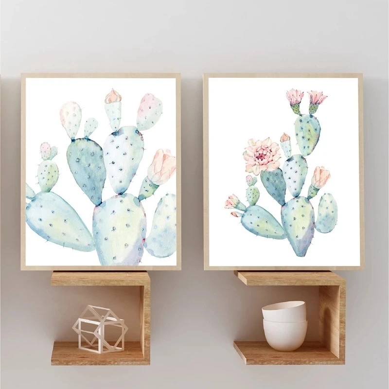 

Plant Cactus Nordic Art Pastel Watercolor Canvas Painting Poster Botanical Wall Art Pictures for Living Room Home Decor