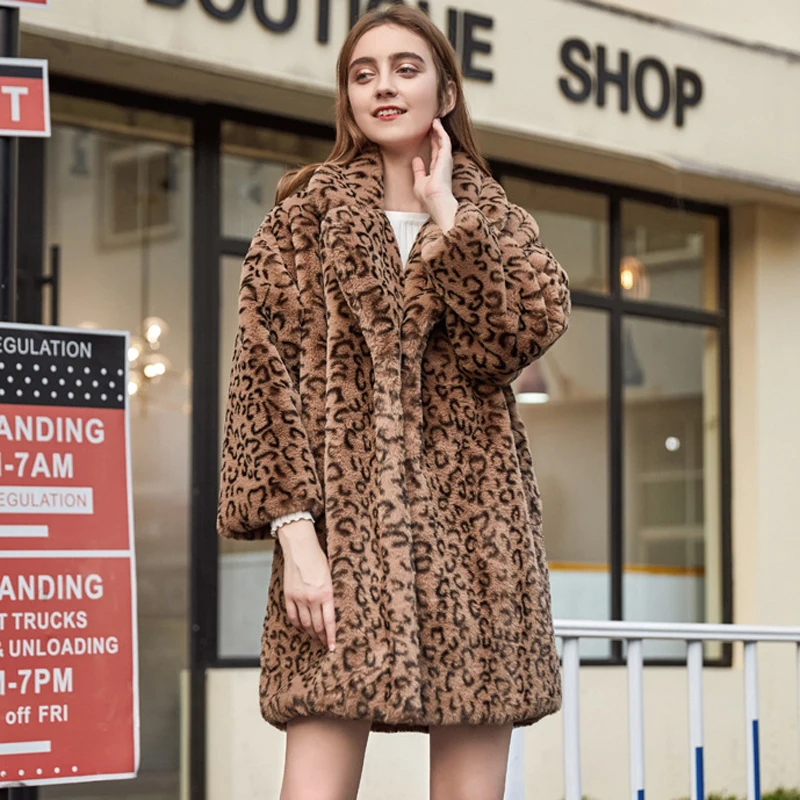 

Savabien Thick Warm Leopard Coat Faux Fur Coat Women Winter Long Fake Fur Jacket Vintage Streetwear Furry Ladies Outerwear Parka