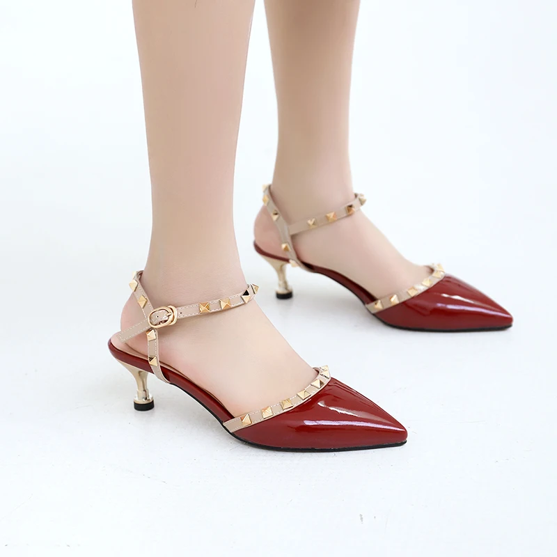Ladies Sandals Big Size Metal Rivets Stiletto High Heels Pointed Toe Ankle Strap Sweet Party Shoes Women Black Vintage 34-44 | Обувь