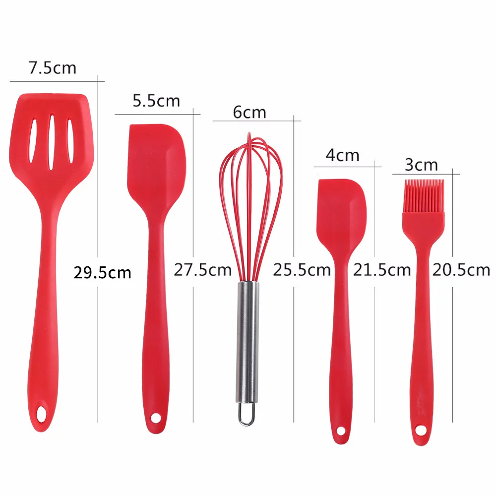 

5Pcs Heat-Resistant Cooking Utensils Set Non-Stick Silicone Spatula Whisk Oil Brush Turner Cream Scraper Baking Set Kitchen Tool