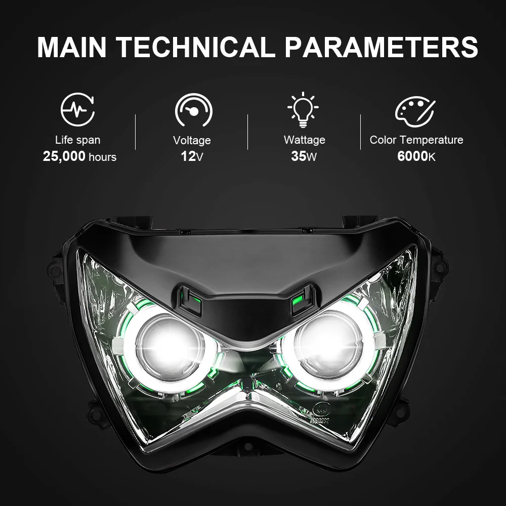 KEMiMOTO для kawasaki Z250 Z800 мотоциклетный головной светильник Ангел глаз HID проектор на заказ головной светильник в сборе лампа Z 800 2013