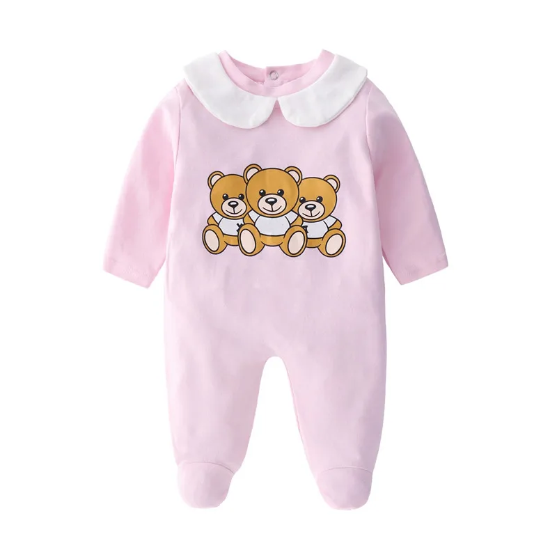 hat bib 2 Одежда для малышей с рисунком медведя из мультфильма детские комбинезоны с длинными рукавами для мальчиков и девочек, детские пижамы, детский комбинезон+ шапочка+ нагрудник, комплект из 3 предметов - Цвет: hat bib 2