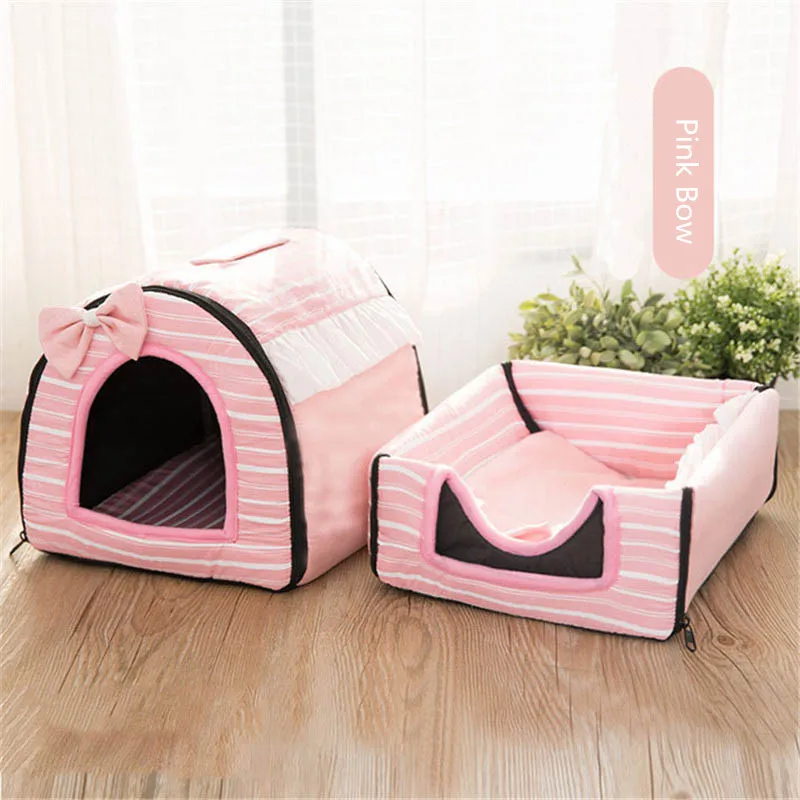 Pink Bow Домик для питомца, Конура матрас для собачьей лежанки кошка палатка-гнездо Теплый Щенок кролик Лежанка-домик складная корзина для животных кроватка для кота Лежанка для собаки - Цвет: Pink Bow