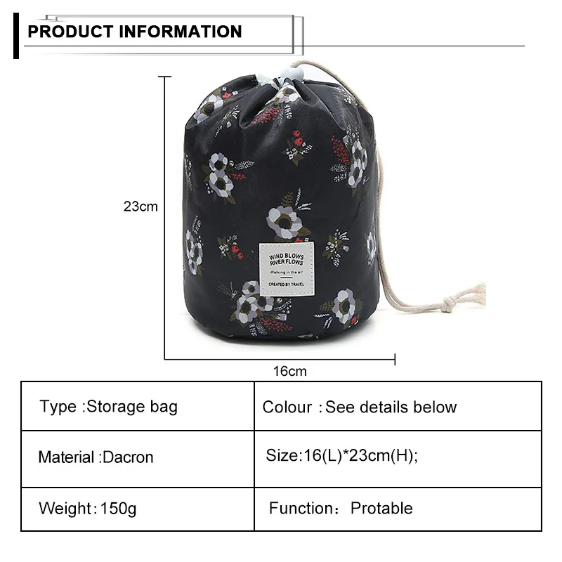 Женская косметичка цветная цилиндрическая на шнурке водонепроницаемая для