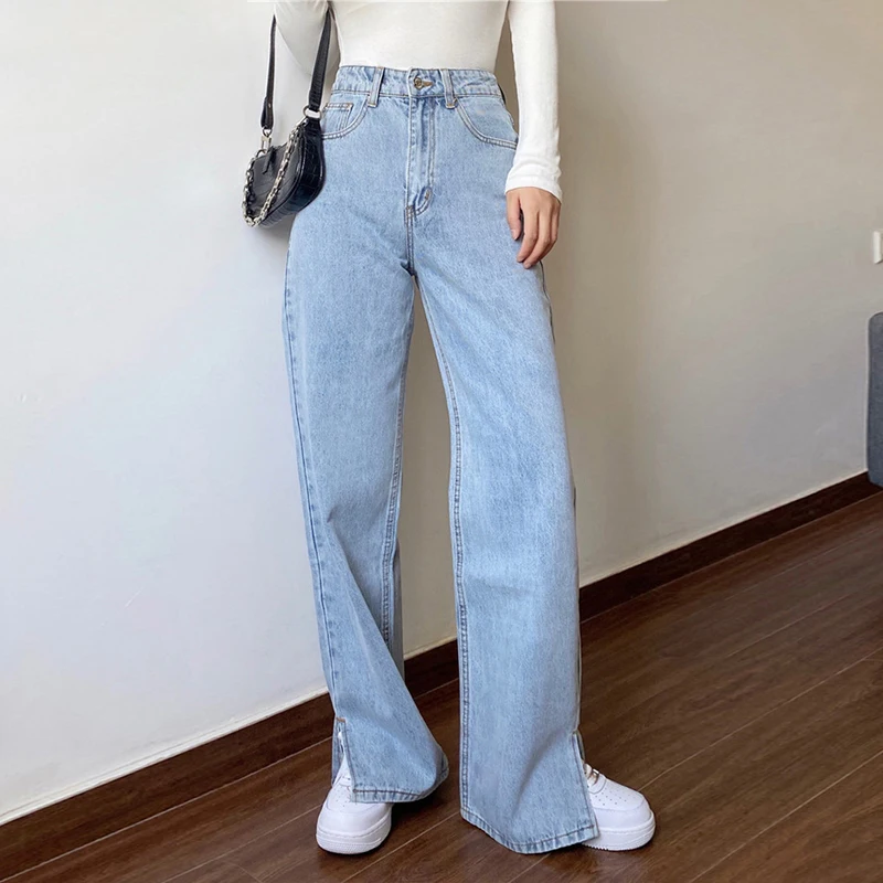 

Mom Jeans Women High Waist Baggy Straight Jean Femme White Wide Leg Trousers Fashion Loose Streetwear Loose Washed Denim Pants