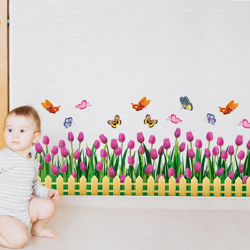 [SHIJUEHEZI] тюльпаны забор стеклянная Наклейка Виниловые DIY Цветы Наклейки на стены для гостиной детской комнаты магазин украшения на окна для дома