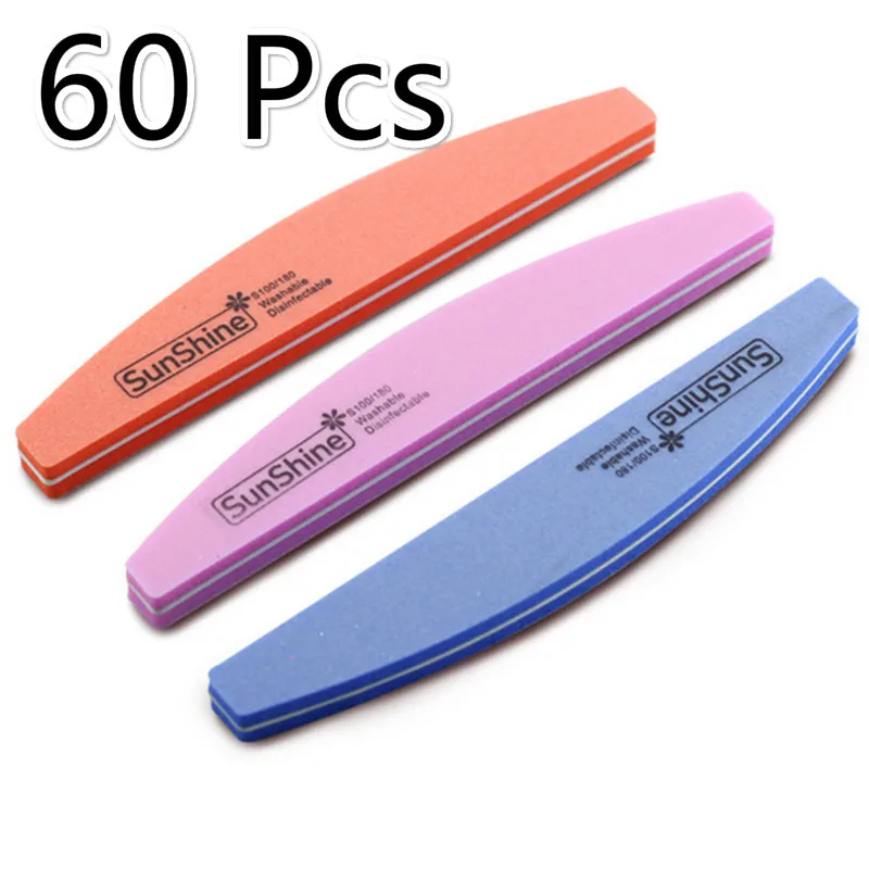 60 шт. профессиональные пилки для ногтей буфер 100/180 зернистость полировка тонкие