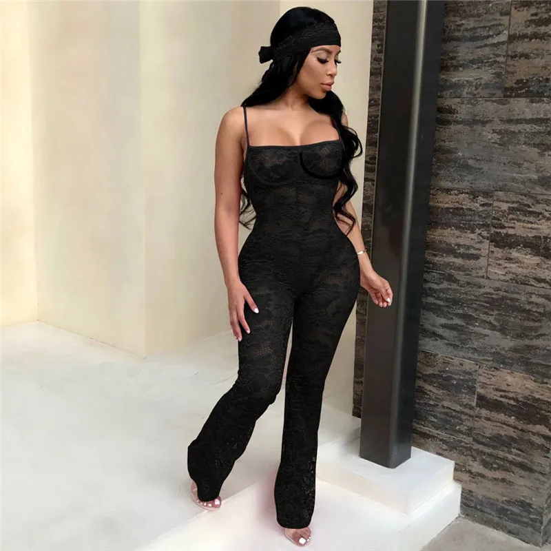 

Lace Jumpsuit for Women Sexy Fashion Sleelveless See Through Mesh Romper Jumpsuits Playsuits Party Club Outwear Outfits 2020 New