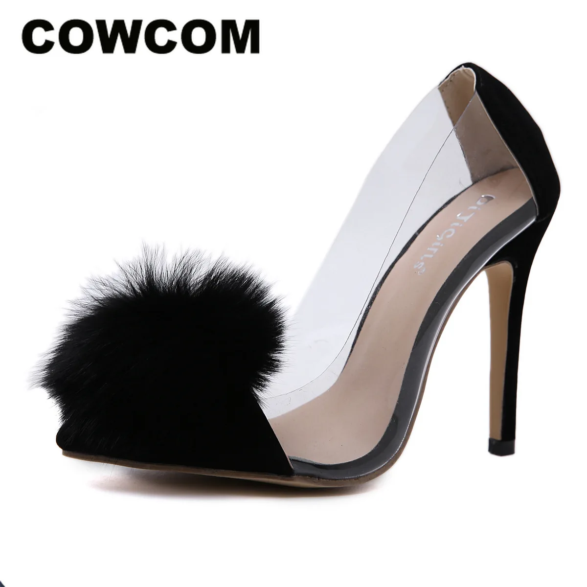 Женские босоножки с острым носком COWCOM на высоком каблуке шпильке натуральным