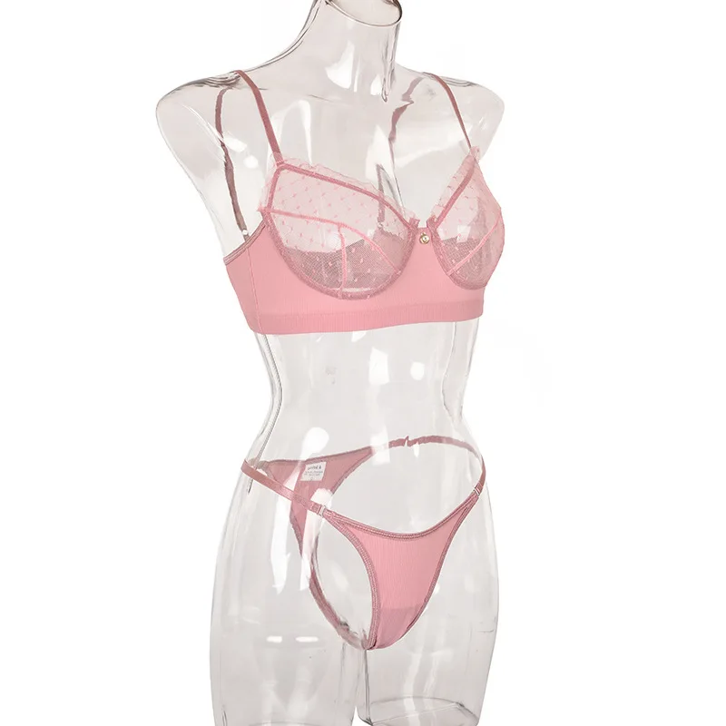 

FVIAD Fashion Summer Women's Lace Mesh Eyelash With Sling Tempting Underwear Set See Through Bra Panties Sexy Lingerie