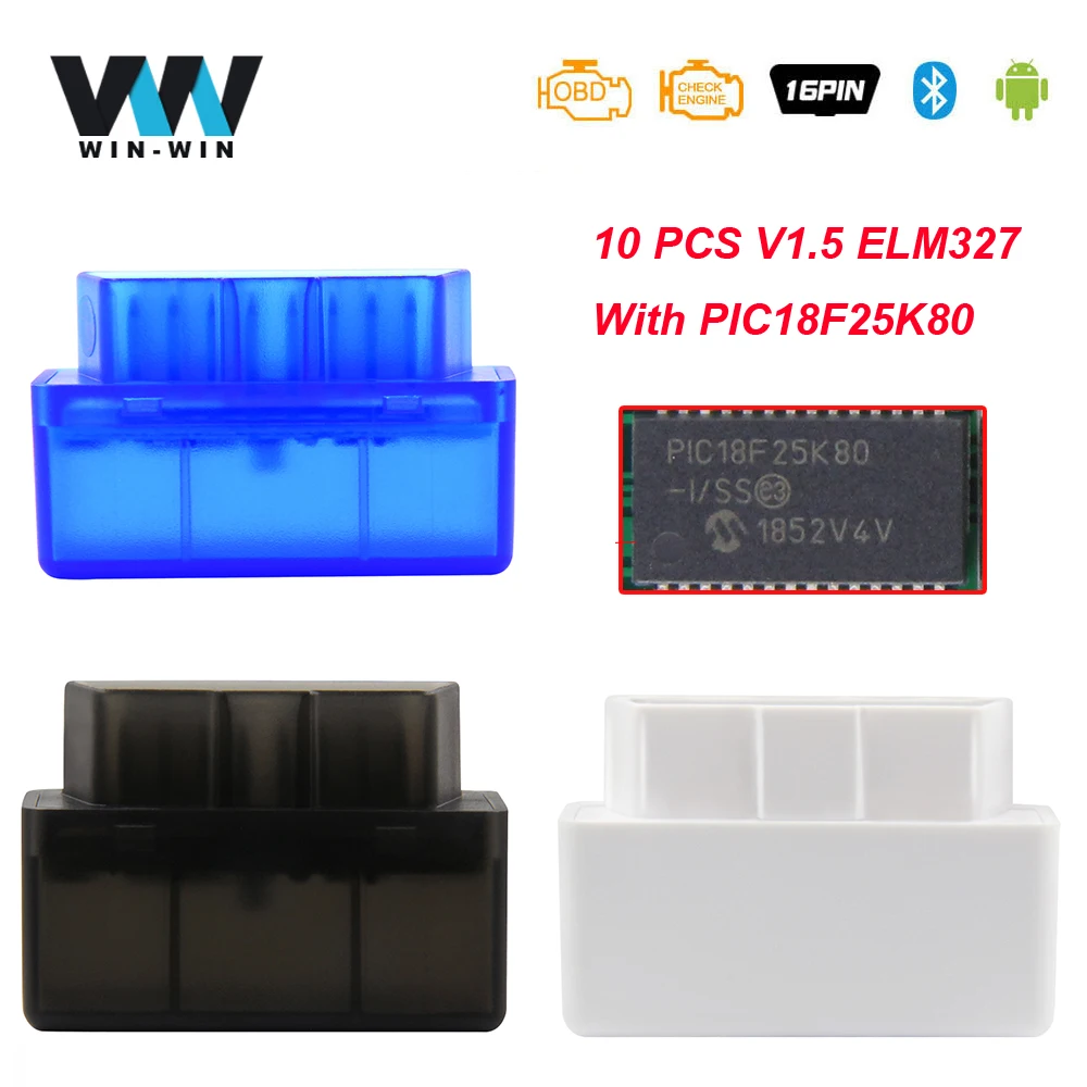 (10 шт.) ELM 327 V1.5 OBD2 ODB2 Bluetooth сканер для Android ELM327 PIC18F25K80 OBD автомобильный