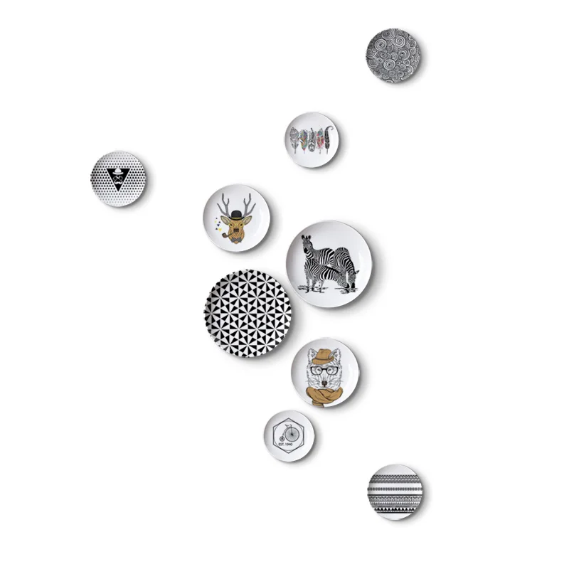 Black and white animal ceramic hanging plate wall decorative dish home decor crafts room decoration | Дом и сад