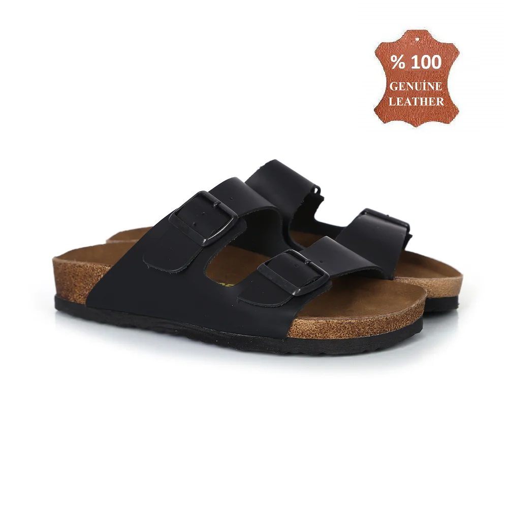 

Genuine Leather Men 'S and Women 'S Unisex Slippers two buckle band soft sole beach summer flat sandals shoes 36-45 sothe shoes SSE-1101