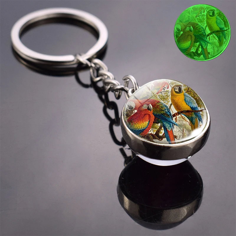 Брелок со светящимися синими птицами на ветке стеклянный шар светящийся