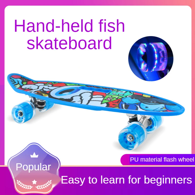 

Skateboard 22in Portable Mini Children's Penny Board Pastel Printed Longboard Fish Skate Board Flashing Wheels Truck Bearings