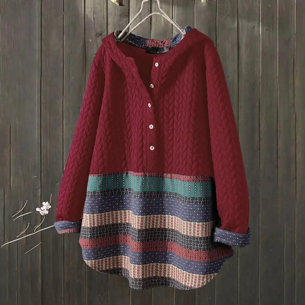 

Popular Women Hoodie Autumn Winter Coat Regular Sleeve All Match Loose-fitting Patchwork Coat