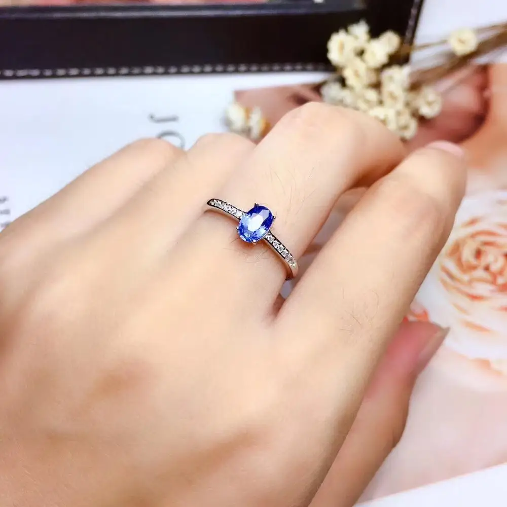 platinum plating Кольцо из натурального сапфира, шрi Lankan Mine, серебро 925 пробы, последний дизайн, 4*6 мм драгоценный камень, с сертификатом - Цвет камня: platinum plating