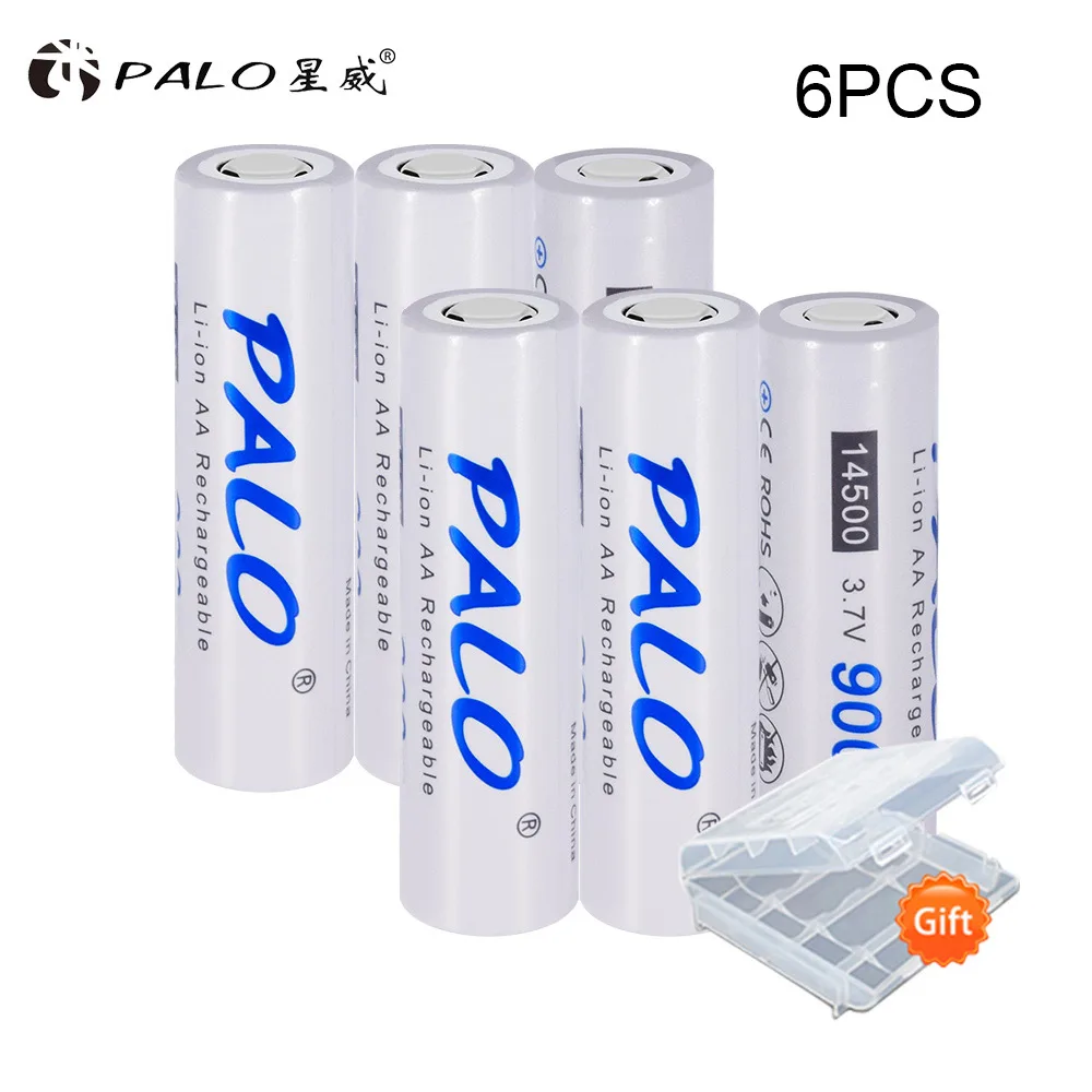 PALO 3,7 V Li-Ion bateria 14500 Li-Ion 900mah 14500 перезаряжаемая батарея литиевая батарея для камеры Фонарик Радио игрушка - Цвет: 6 pcs battery