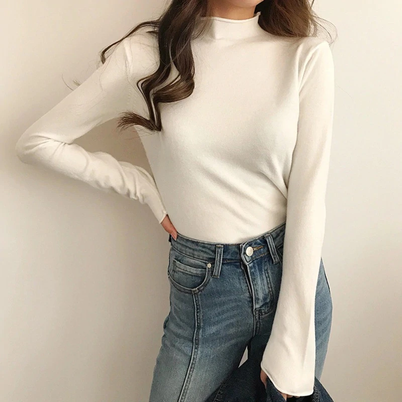 

Sweater Women's Fashion Autumn Turtleneck Sweater Soft Solid Slim Pullovers Female All-match Knitted Sweaters