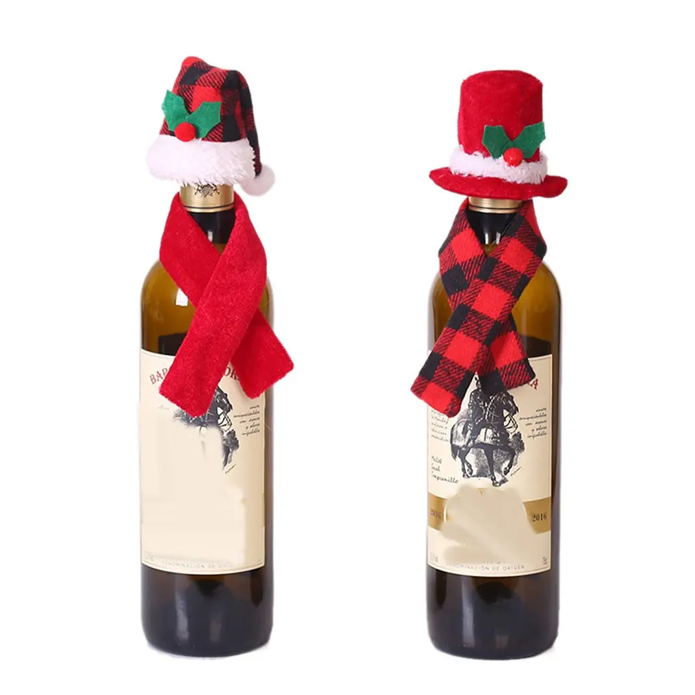 

Christmas Creative Ornament Scarf Hat Two-Piece Suit Red Wine Bottle Set Hotel Restaurant Layout Dress Up Supplies