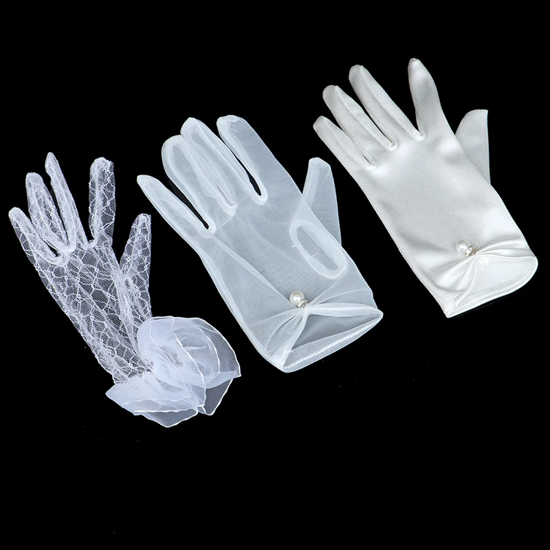 

1 Pair Wedding Bride White Short Lace Gloves Translucent Wedding Accessories Party Lace Gloves Summer Sun Protector Gloves