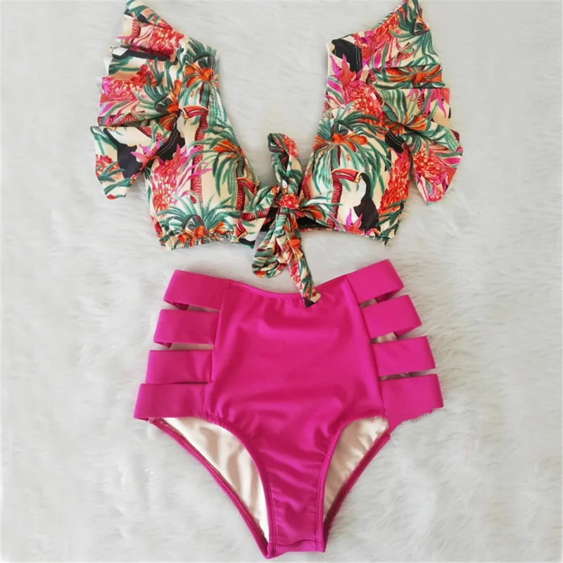 

2021 Floral Ruffled Bikinis 2021 Woman 2 Pieces Swimsuit Push Up Bikini Set High Waist Swimwear Women Sexy Beach Bathing Suit