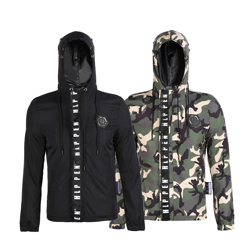 

Куртка мужская Тонкая с капюшоном и надписью на ленте