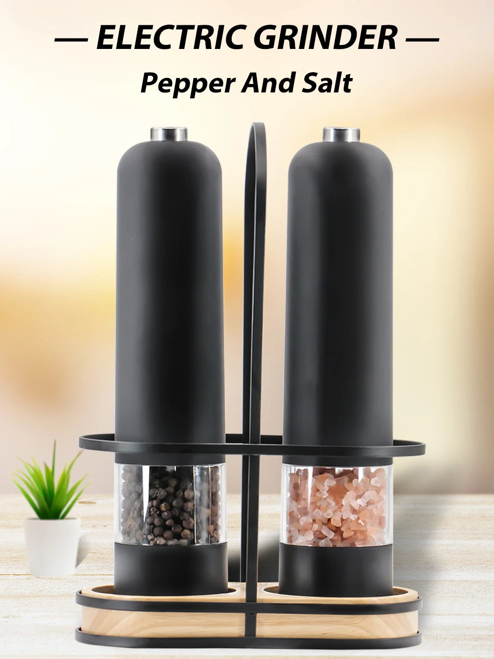 

Automatic Salt Pepper Grinder Set Electric Plastic Ceramic Burr Mill For Herb