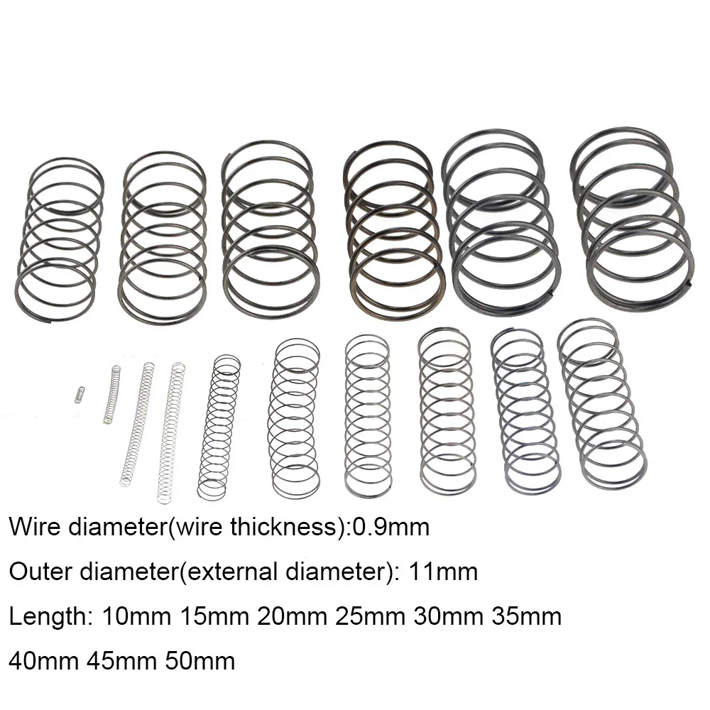 

10PCS 0.9*11*10-50mm Spring Steel Small Compression Release Mechanical Return Spring Pressure Spring OD 11mm 0.9x11x10-50mm