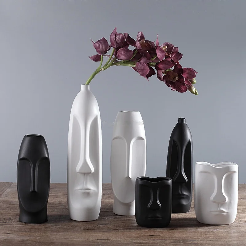 

Скандинавская Минималистичная керамическая абстрактная ваза, черно-белая ваза для креативной демонстрации человеческого лица, Настольная...