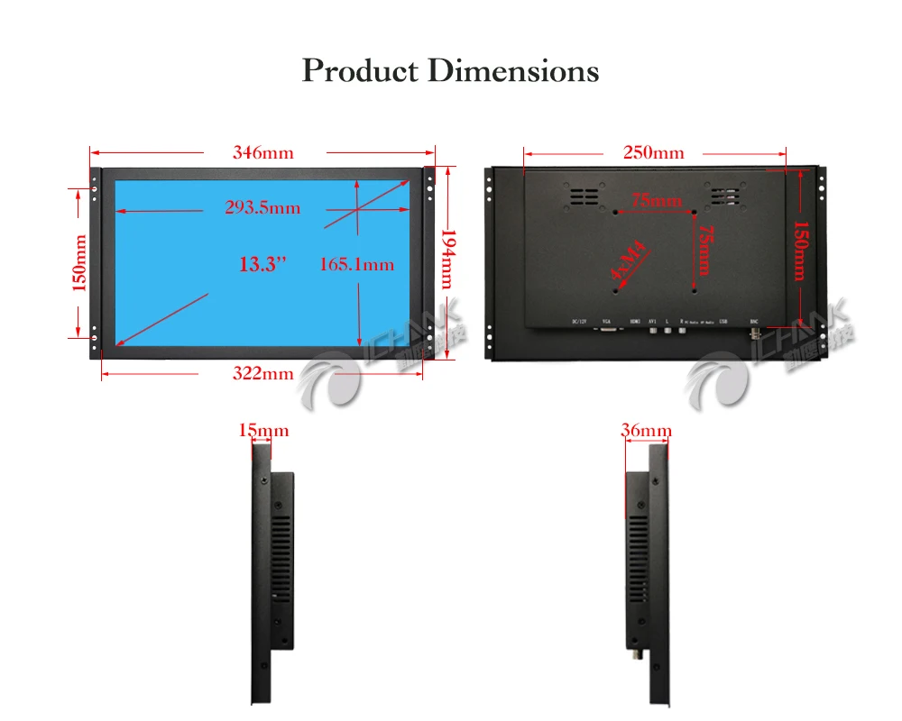 ZK133TN-56/13," дюймов 1920x1080p ips VGA HDMI USB Встроенный Открытый каркас встроенный динамик пульт дистанционного управления ПК монитор экран дисплея
